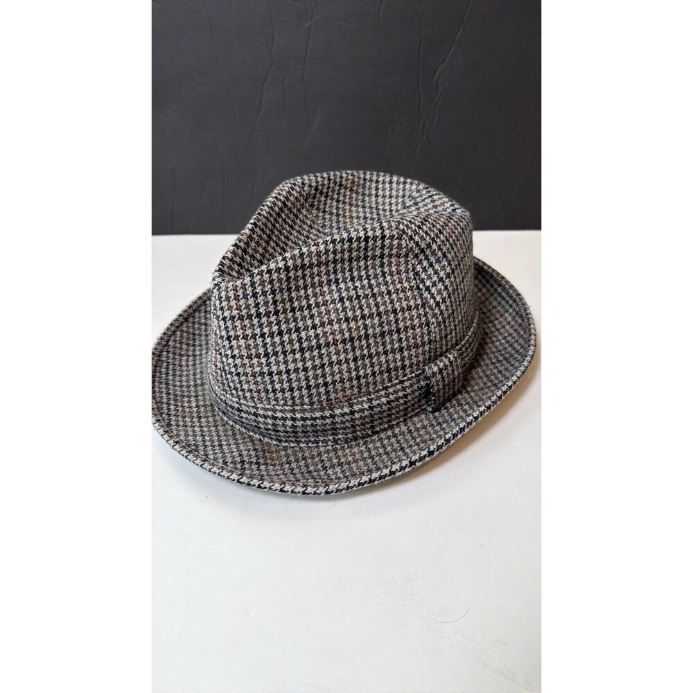 Vintage Mayser Germany Wool Blend Houndstooth Fedora Hat Size 57